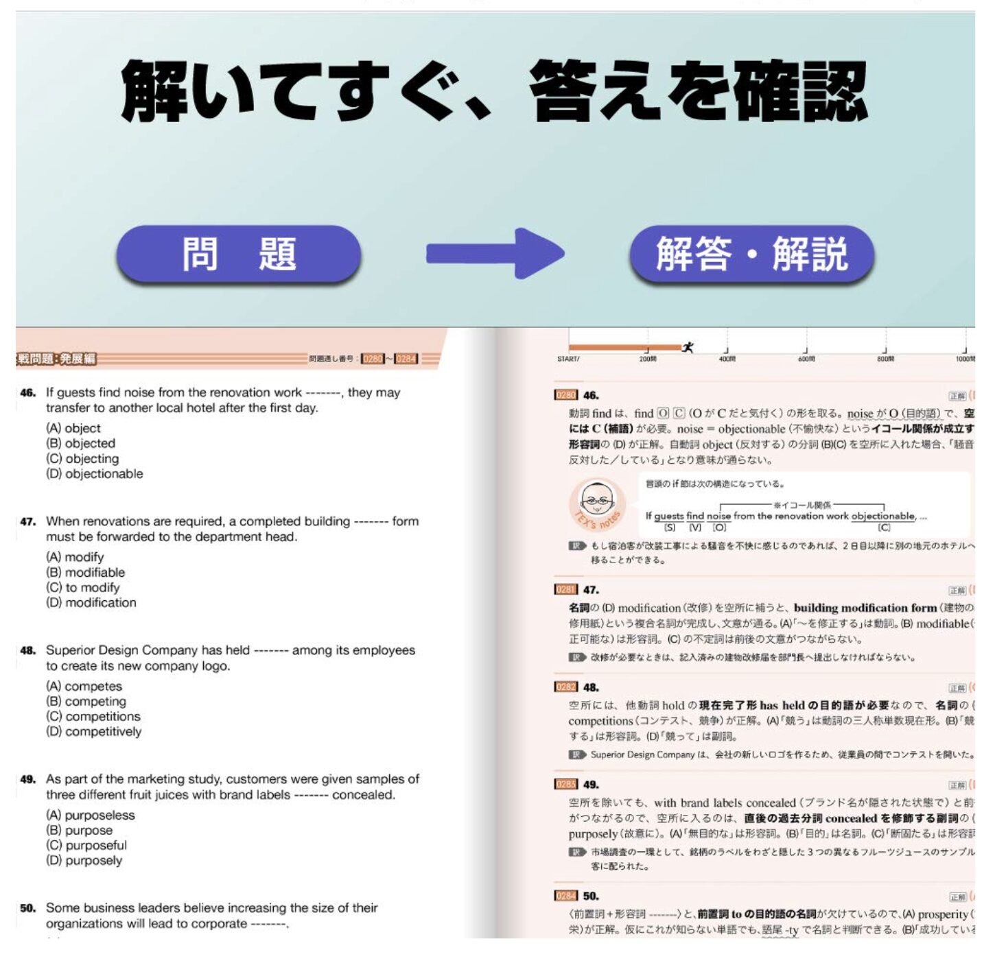 TOEIC L&Rテスト 文法問題 でる1000問の紙面画像